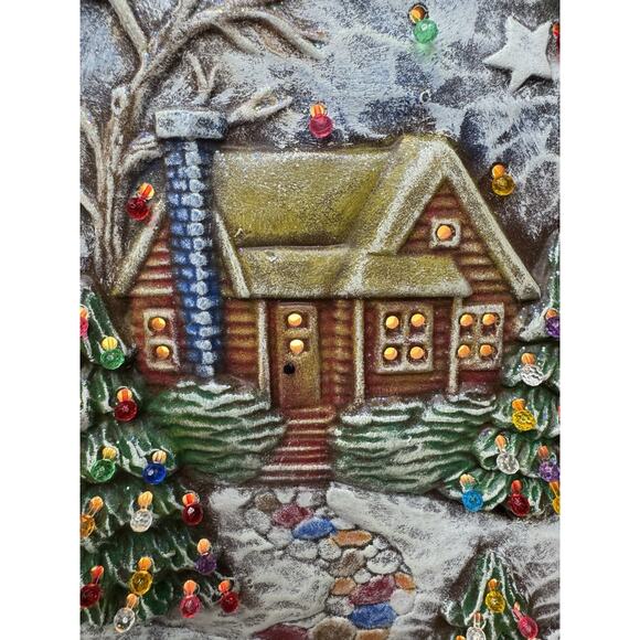 Rare Ceramic Christmas Tree 17.5” Cabin Scene Snowman Lighted 147 Lights Lamp - Picture 8 of 15